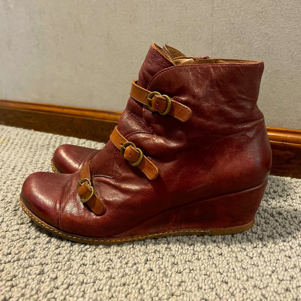 Maroon Leather Booties, Made is Spain, Size 39